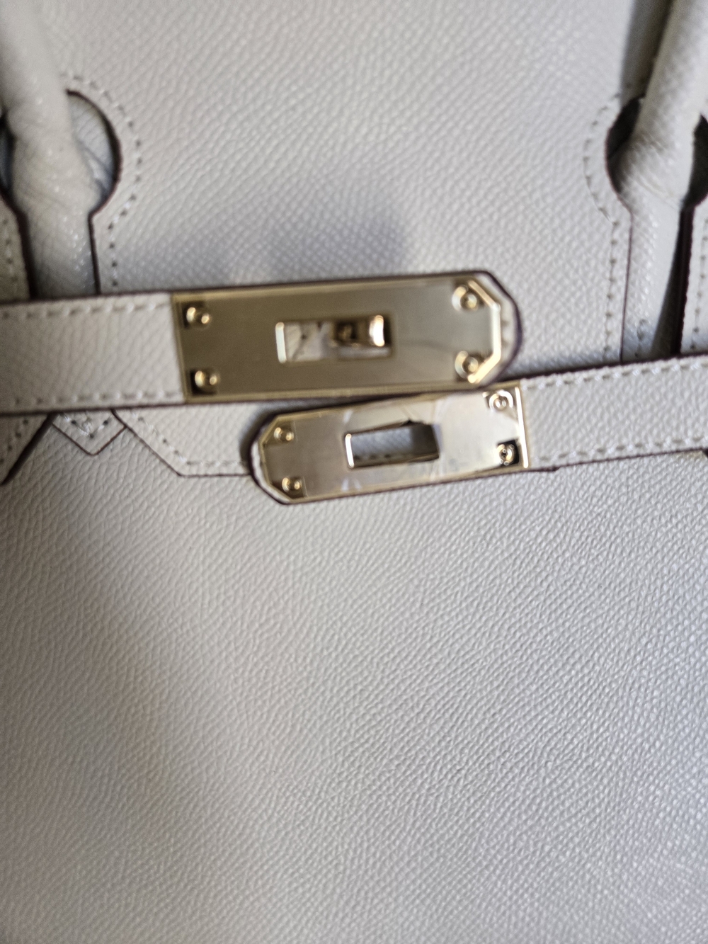 Cream Birkin-Structured Top-Handle Tote Bag with Gold Hardware - Picture 5 of 8